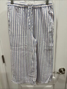 CHARLIE B White Capris with Blue Pinstripes